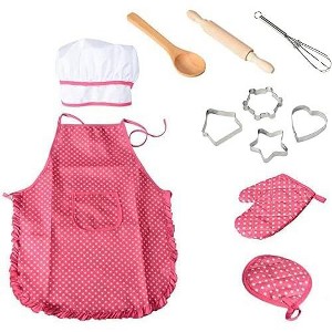 Kids Chef Apron Set with Cooking Role-Play Toys - Educational Kitchen Pretend Play, Washable Safe Materials, Gift for Little Cooks - 1 of 4