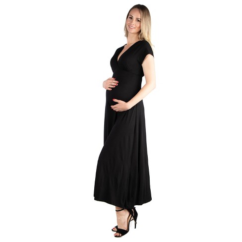 24seven Comfort Apparel Women's Maternity V Neck Maxi Dress-black-m : Target