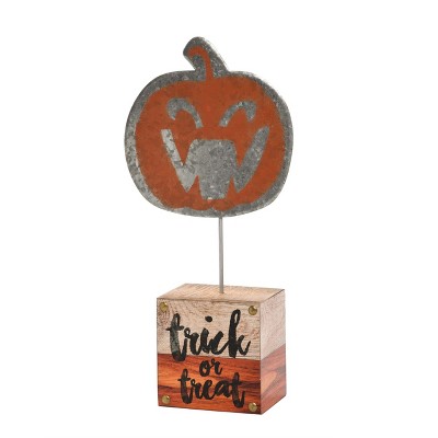 Transpac Wood 13 in. Orange Halloween Spooky Stand