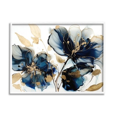 Stupell Industries Blue Modern Flowers Framed Giclee Art