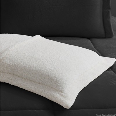 Full Black Reversible Microfiber and Sherpa Comforter Set