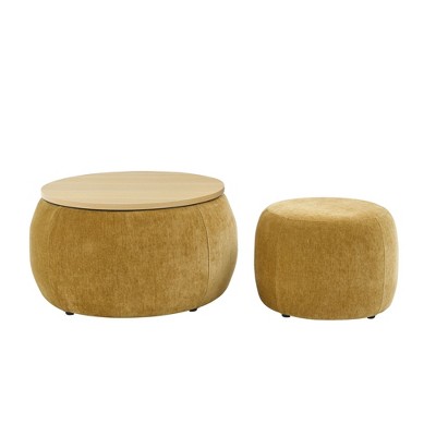 NicBex Modern Round Storage Ottoman Set of 2 Small Footstools with Panel Top for Bedroom and Living Room