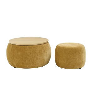 NicBex Modern Round Storage Ottoman Set of 2 Small Footstools with Panel Top for Bedroom and Living Room - 1 of 4