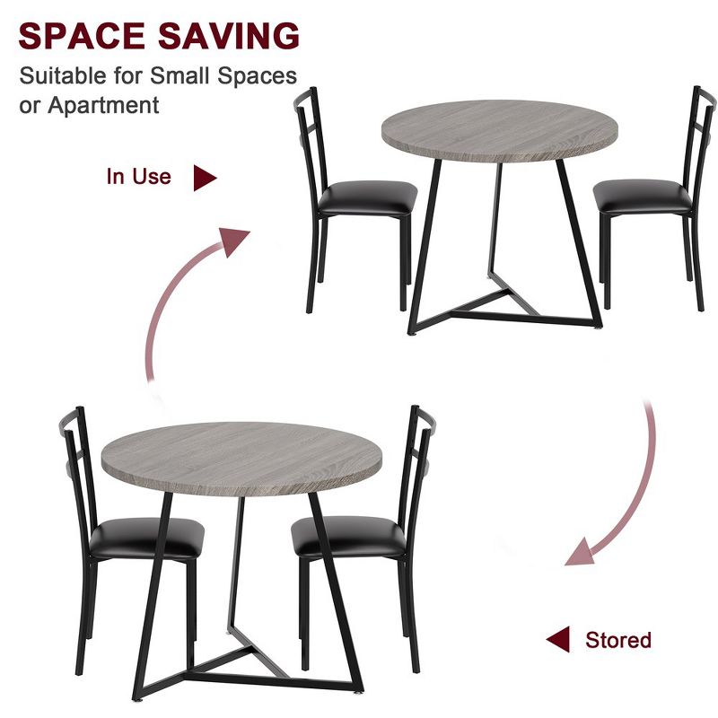 Round Kitchen Table Set, Modern Kitchen Table Set for 2, Dining Table and Chairs for 2, Dining Table Set for Small Space, Apartment, 4 of 8