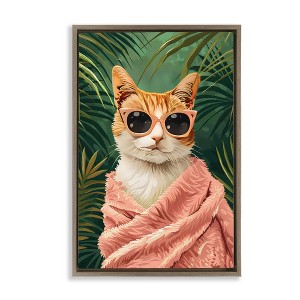 Stupell Industries Cozy Cat and Tropical Plants Floating Frame Canvas Art - 1 of 4