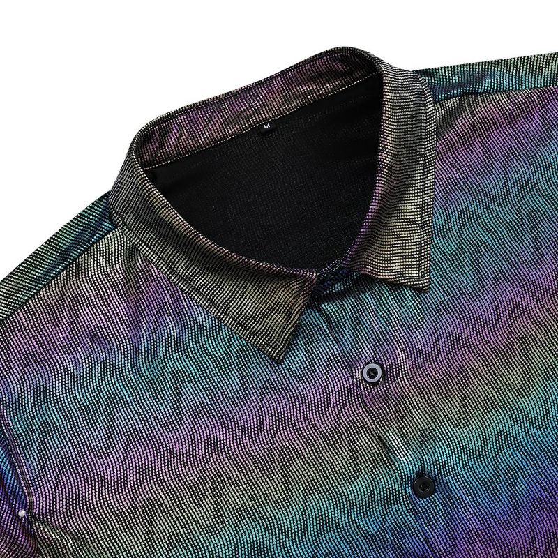 Mens Button Down Disco Shirt Metallic Sequins Shiny Short Sleeve, 3 of 6