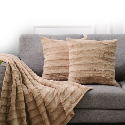Sand Faux Fur Reversible Throw Blanket, 50" x 60"