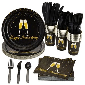 Blue Panda 144 Piece Happy Anniversary Party Bundle, Includes Plates, Napkins, Cups, and Cutlery, Serves 24 Guests - 1 of 4