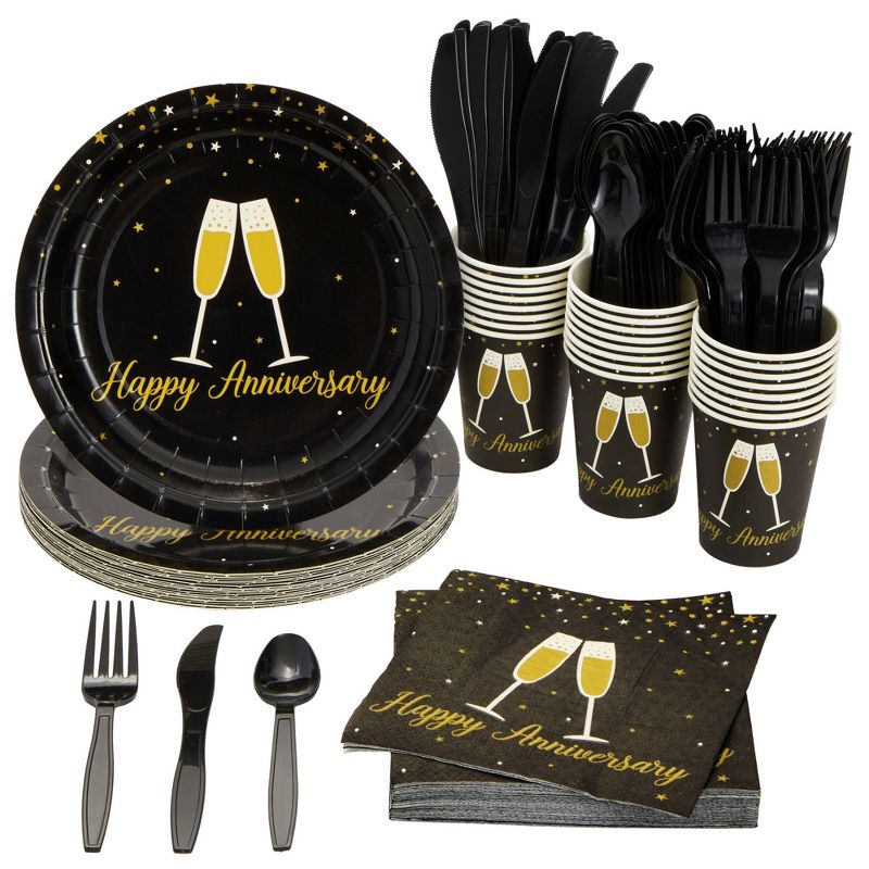 Blue Panda 144 Piece Happy Anniversary Party Bundle, Includes Plates, Napkins, Cups, and Cutlery, Serves 24 Guests, 1 of 10