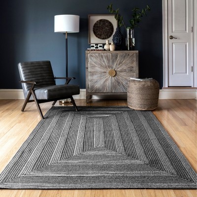 Charcoal Geometric Braided Synthetic Area Rug, 52" x 24"