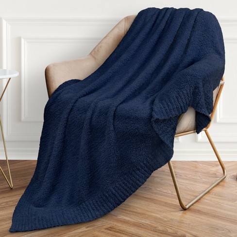 PAVILIA Plush Knit Throw Blanket for Couch Sofa Bed Super Soft Fluffy Fuzzy Lightweight Warm Cozy All Season Navy Throw 50x60