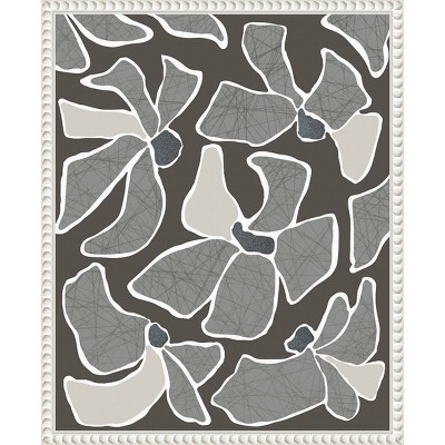 Grey Flower Blooms II Abstract Canvas Print with White Frame