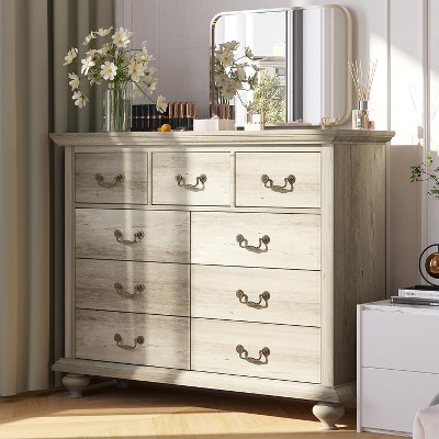 Garvee 9-Drawer Wooden Dresser with Metal Handles for Bedroom, Living Room & Nursery Storage Organizer – Elegant Chest of Drawers