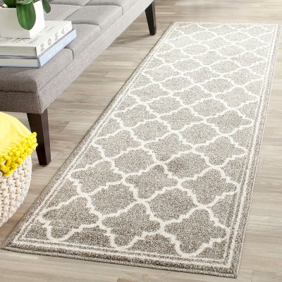 Gray Geometric Synthetic Easy Care Runner Rug 2'3" x 11'