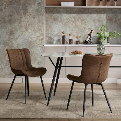 Upholstered Dining Chairs Set of 2, Leather Kitchen Chairs with Metal Legs, Mid Century Modern Dining Room Chairs w/Comfy Backrest