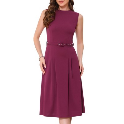 INSPIRE CHIC Women's Sleeveless Crew Neck High Waist A-Line Midi Office Dresses