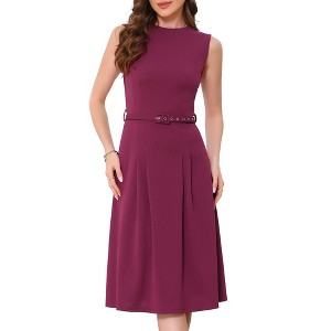 INSPIRE CHIC Women's Sleeveless Crew Neck High Waist A-Line Midi Office Dresses - 1 of 4