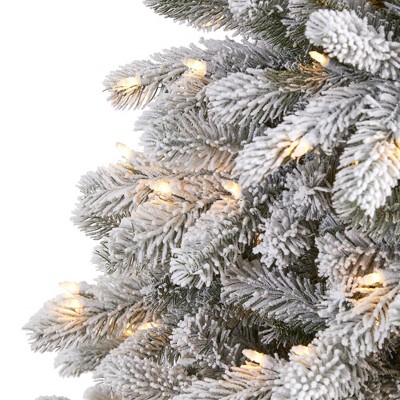 6-ft White Flocked Spruce Artificial Christmas Tree with Warm LED Lights