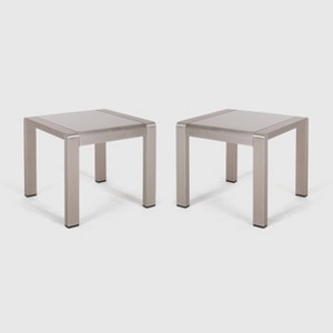 Cape Coral 2pk Aluminum Patio Side Table Gray / Silver - Christopher Knight Home: Frosted Glass, Weather-Resistant - 1 of 4
