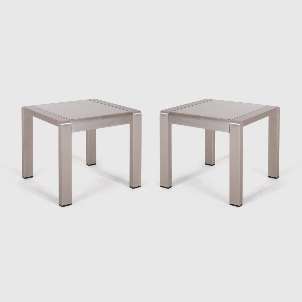 Cape Coral 2pk Aluminum Patio Side Table Gray / Silver - Christopher Knight Home: Frosted Glass, Weather-Resistant