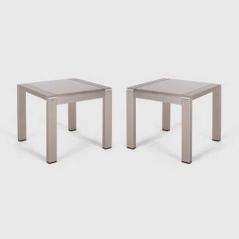 Cape Coral 2pk Aluminum Patio Side Table Gray / Silver - Christopher Knight Home
