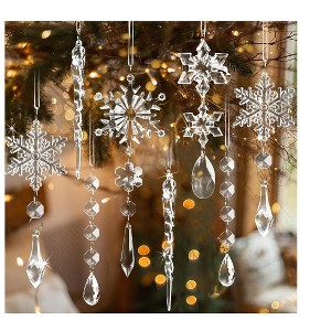 Aoibox 18pcs Acrylic Christmas Ornaments Set 8 Snowflakes 5 Icicles 5 Bead Garlands Clear Hanging Tree Winter Wonderland Decor - 1 of 4