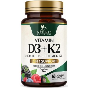 Vitamin D3 5000 IU with K2 100 mcg | K2 MK-7 with D3 Vitamin Supplement, Supports Immune, Heart, Joint, Teeth & Bone Health - 60 Tablets - 1 of 4