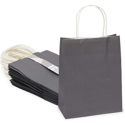 Sparkle and Bash 25-Pack Medium Gift Bags with Handles, Dark Grey (8 x 10 x 4 In)
