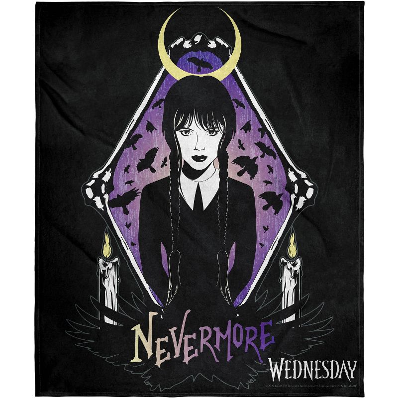 MGM Wednesday Nevermore Super Soft And Cuddly Plush Fleece Throw Blanket Black, 1 of 4