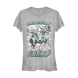 Juniors Womens Marvel St. Patrick's Day Spider-Man Vintage Amazingly Lucky T-Shirt - 1 of 3