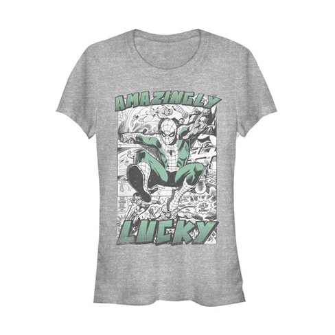 Juniors Womens Marvel St. Patrick's Day Spider-Man Vintage Amazingly Lucky T-Shirt - image 1 of 3