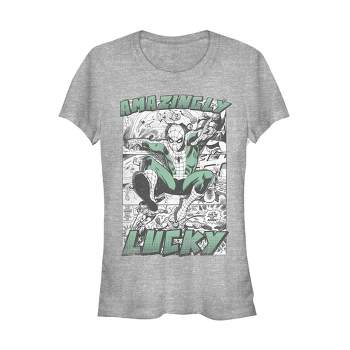 Juniors Womens Marvel St. Patrick's Day Spider-Man Vintage Amazingly Lucky T-Shirt