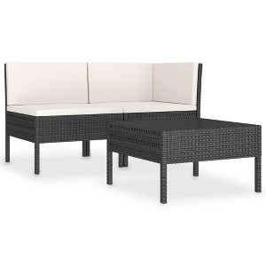 vidaXL 3-Piece Patio Lounge Set - Black Poly Rattan Outdoor Furniture with Cream White Cushions, Weather-Resistant Sofa and Coffee Table - 1 of 4
