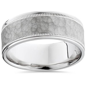 Pompeii3 8mm Hammered Comfort Fit 14K White Gold Men's Band - 1 of 3