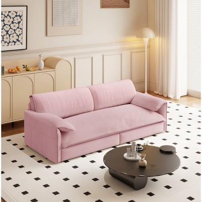 Queen Size Velvet Pull Out Sofa Bed, 3-in-1 Convertible Sleeper Bed with Side Storage, Cutton Filling Loveseat Bed with Iron Frame-Baofuwish