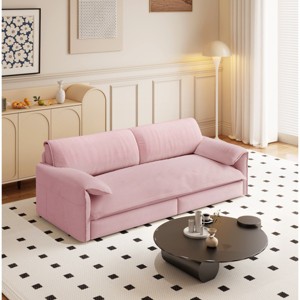 Queen Size Velvet Pull Out Sofa Bed, 3-in-1 Convertible Sleeper Bed with Side Storage, Cutton Filling Loveseat Bed with Iron Frame-Baofuwish - 1 of 4