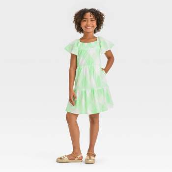 Girls' A-line Flutter Sleeve Checkered Woven Dress - Cat & Jack™ Light Green