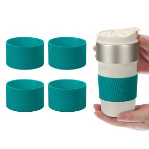 Unique Bargains Silicone Protective Heat Resistant Non Slip Coffee Cup Sleeve 4 Pcs - 1 of 4