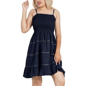 LA LEELA Women's House Daily Routine Evening Wear Vacation Holiday Boho Evening Backless Mini Flowy Strapless Tube Dress - 1 of 4