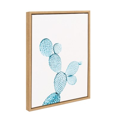 Blue Cactus Framed Canvas Wall Art, 18x24, Natural Wood
