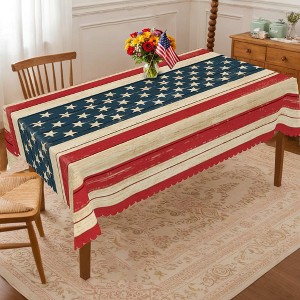 LOVEVOOK American Flag Tablecloth, Rectangle Table Cloths, Stain Wrinkle Resistant Washable Round Table Covers for Party Picnic Dinner Holiday Decor - 1 of 4