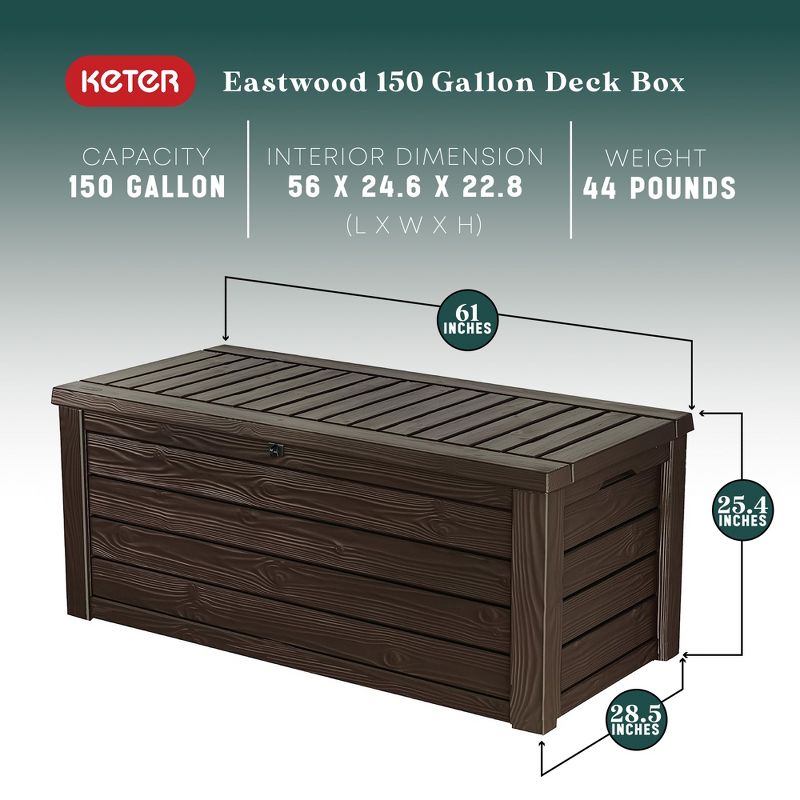 Keter Westwood 150 Gallon All Weather Outdoor Patio Storage Deck Box and Bench, 2 of 7