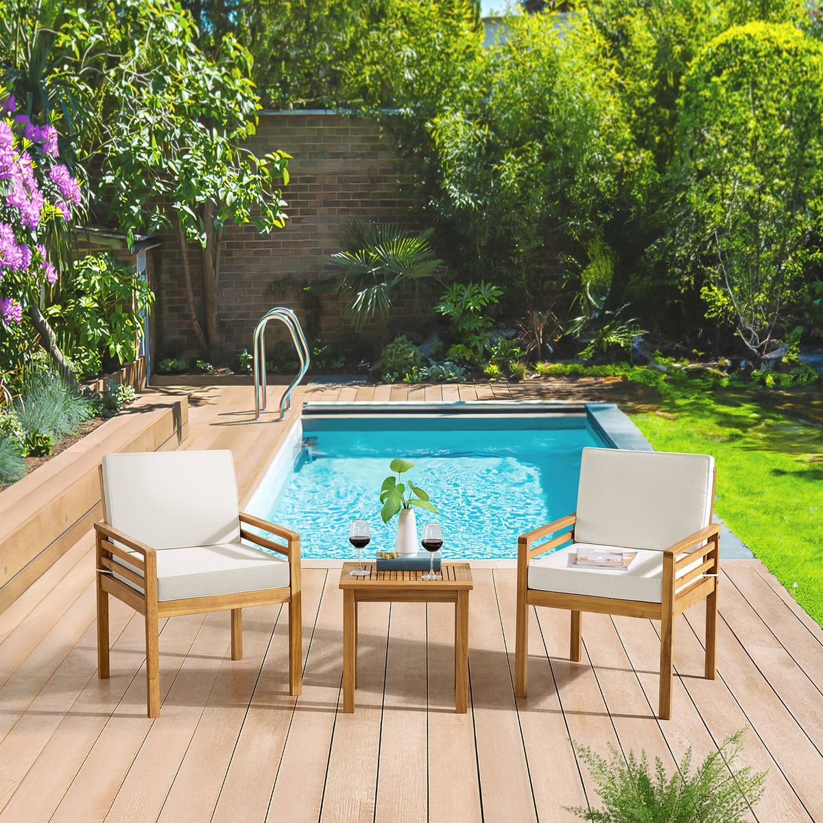 Alaterre Furniture 3pc Okemo Outdoor Patio Acacia Wood Bistro Set - thumbnail 8