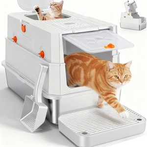 JOEJOY Premium Stainless Steel Litter Box, Triple Filter System & Charcoal Deodorizer, Extra Large Enclosed Potty Tray for Fat Cats & Multiple Cats - 1 of 4