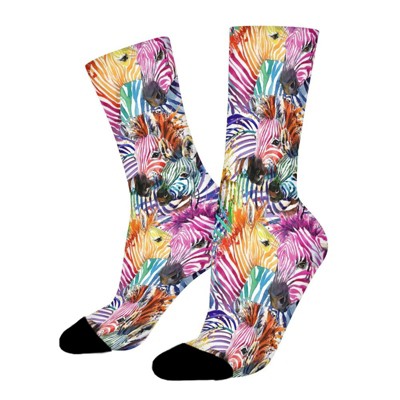 Watercolor Zebra Women Printed Crew Socks Funny Funky Socks Soft Polyester Novelty Gifts for Artists Men