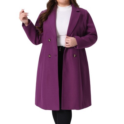 Agnes Orinda Women's Notched Lapel Double Breasted Long Pea Coats with Pocket