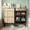 2-Drawer Shoe Cabinet - Farmhouse Fluted Design w/Metal Legs, Slim Entryway Organizer for Foyer/Hallway - 3 of 4
