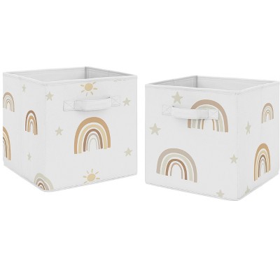 Sweet Jojo Designs Fabric Storage Bins Set Boho Rainbow Neutral Multicolor