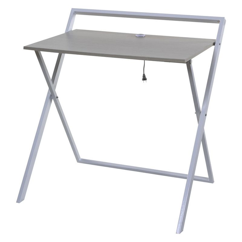Basics No Assembly Folding Desk with Dual Usb Charger Whitewashed Oak/White - OneSpace, 3 of 8