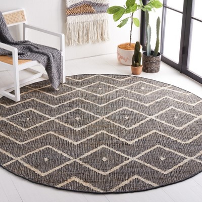 Handmade Charcoal and Natural Wool Cotton Round Area Rug